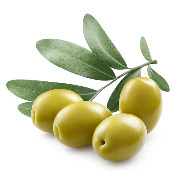 istock Olives with leaves on white 1184722237