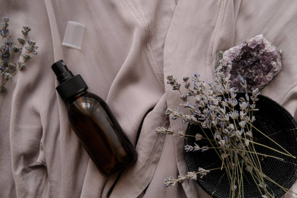 Glass brown bottle with organic cosmetics
