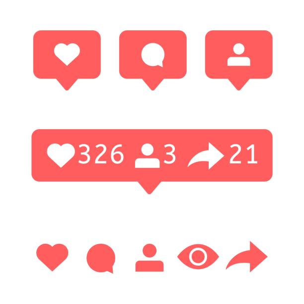 Like, comment user, view, follower repost. Social media icons. Like, comment, user, view, follower, repost. Social media icons Vector notification Bubble message Flat interface notice insta stock illustrations