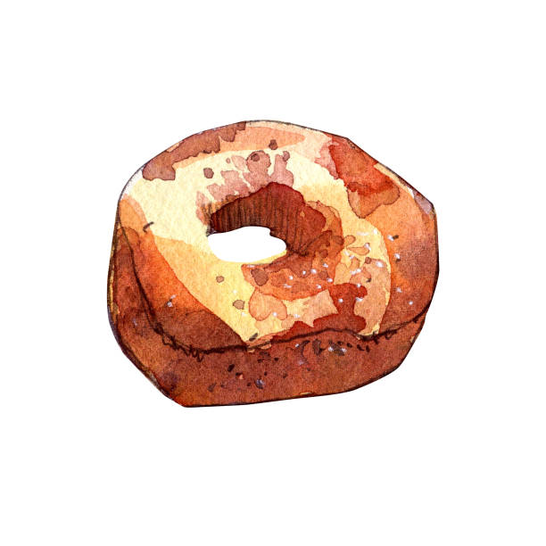 ilustraciones, imágenes clip art, dibujos animados e iconos de stock de donut de acuarela. ilustración de comida. - backgrounds brown close up cooking
