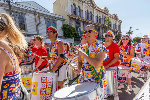 Pop-up dances moving through the city with live music at  Newtown Vintage Market in Wellington, New Zealand. Wellington, New Zealand - March 03, 2019: Pop-up dances moving through the city with live music at  Newtown Vintage Market in Wellington, New Zealand. newtown stock pictures, royalty-free photos & images