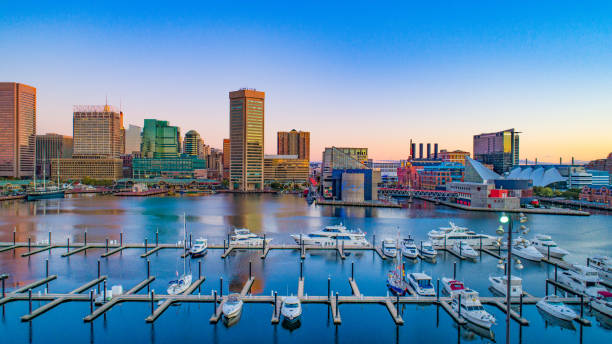 Baltimore, Maryland, USA Inner Harbor Skyline Aerial Baltimore, Maryland, USA Inner Harbor Skyline Aerial. towson photos stock pictures, royalty-free photos & images