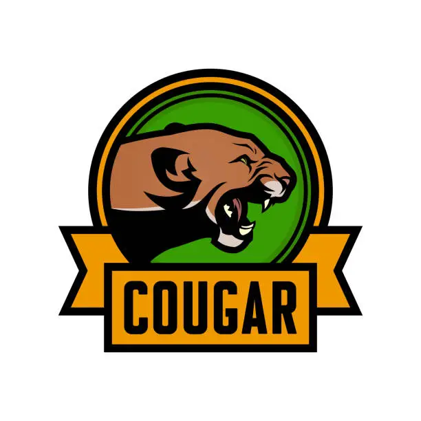 Vector illustration of Growling cougar vector emblem. Angry puma head on emblem with replaceable text
