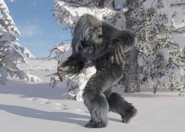 Yeti winter in the forest 3d illustration stock photo