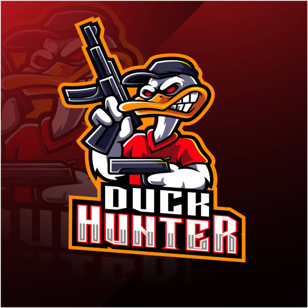 Duck hunter esport mascot logo design Illustration of Duck hunter esport mascot logo design duck with hat stock illustrations