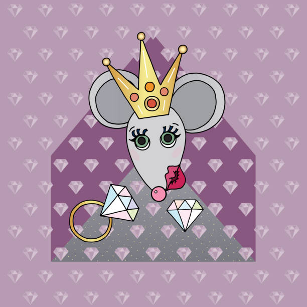 ilustrações de stock, clip art, desenhos animados e ícones de rat character vector illustration. mouse with lips and diamonds. hand drawn cartoon animal woman in crown. - fish lips illustrations