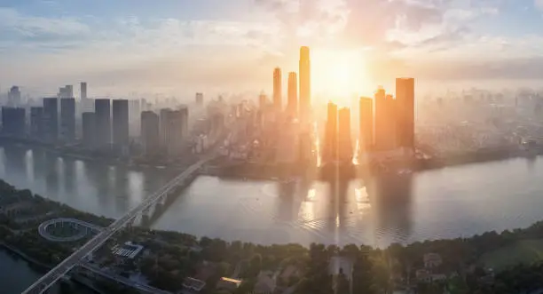 changsha skyline silhouette in morning, hunan province, China