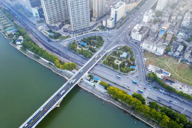 aerial view of changsha cityscape , overpass and  bridge ,hunan province, China