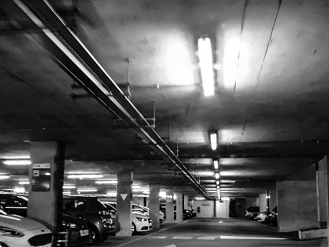 Black and white car park