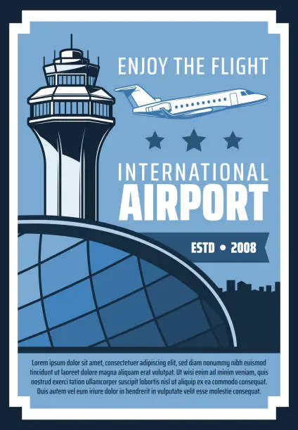 Vector illustration of International airport, travel tour vintage poster