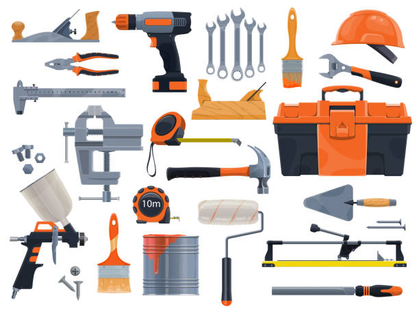 bau-, reparatur- und renovierungs-handwerkzeuge - household tool stock-grafiken, -clipart, -cartoons und -symbole