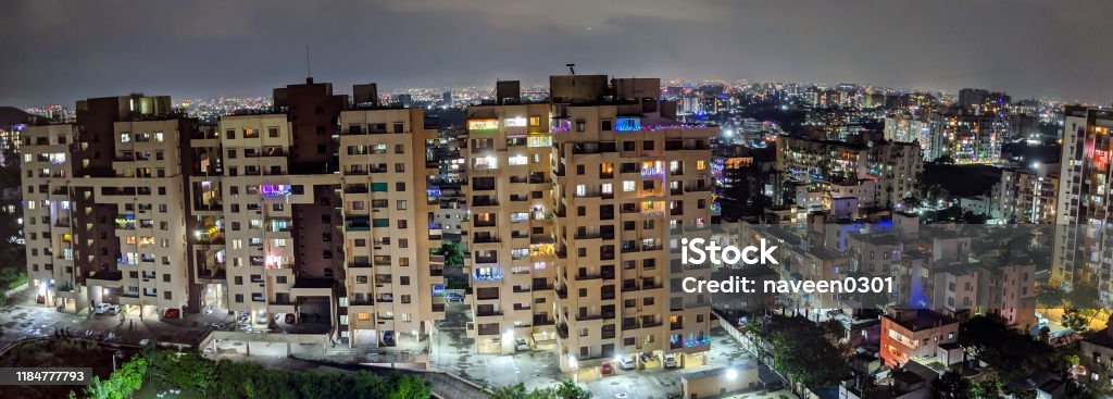 Growing Asian cities - Night view of Pune City, India Pune Stock Photo