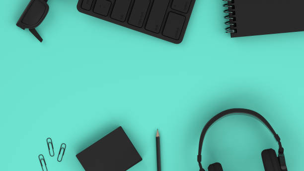 istock Top View of Workplace with Black Keyboard, Technology Idea Concept 1184778586