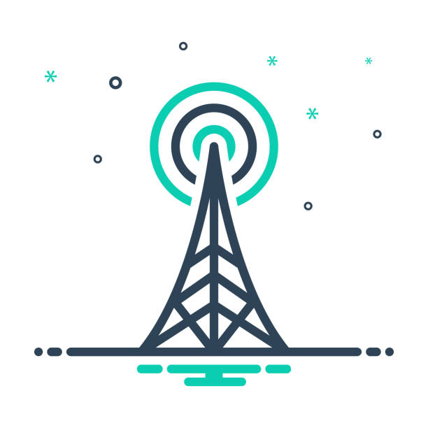 Radio tower Icon for radio tower, radio, tower, antenna, broadcast, cellular, connection, transmitter, wireless, mobility communications tower broadcasting antenna telecommunications equipment stock illustrations