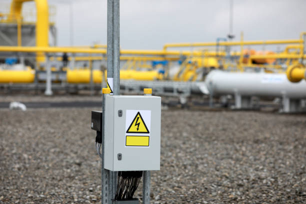 istock Electrical danger sign in a natural gas compressor station 1184779396