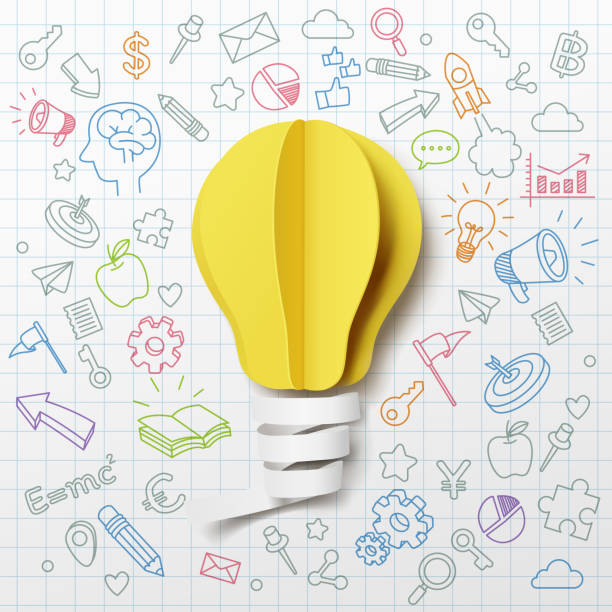 grafika papierowa żarówki kreatywne ikony doodle tło - solution light bulb business planning stock illustrations