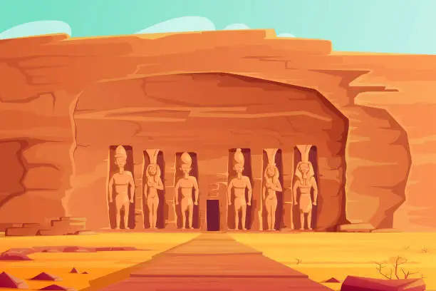 Vector illustration of Ancient Egypt, Abu Simbel Small Temple, cartoon