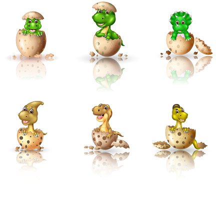 Cool Dinosaur In Cracked Egg Cartoon Set for your design