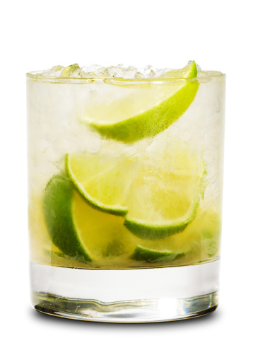 Caipirinha - National Cocktail of Brazil Made with Cachaca, Sugar and Lime. Isolated on White Background