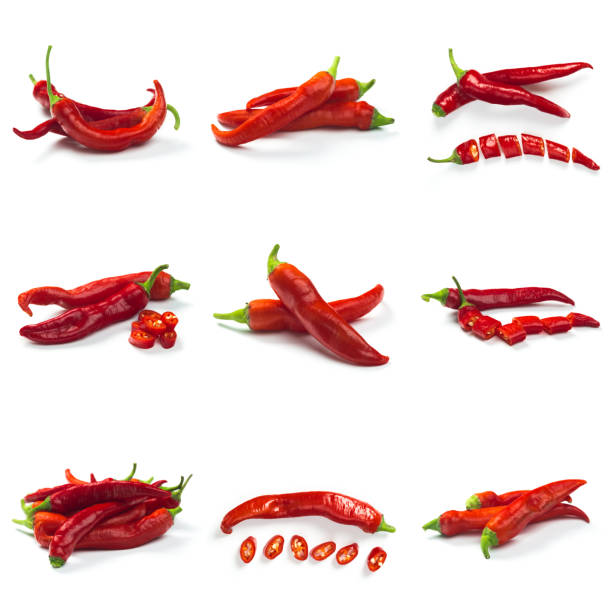 istock Set of red chili pepper isolate on white with clipping path 1184787116