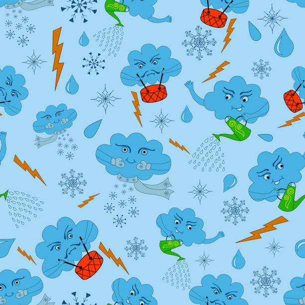 illustrations, cliparts, dessins animés et icônes de modèle sans couture cloud - seamless pattern meteorology snowflake