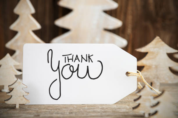 istock Christmas Tree, Label With English Calligraphy Thank You 1184792065