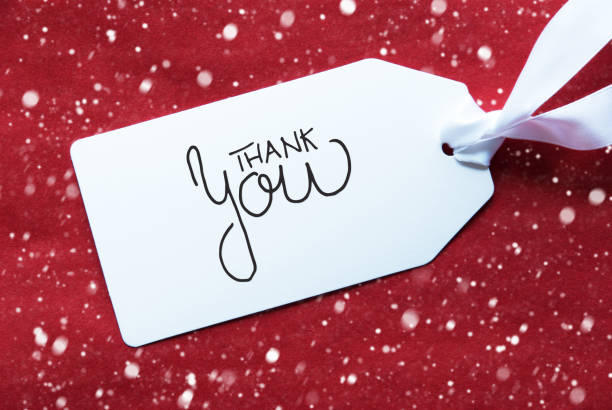 Red Background, Label With Text Thank You, Snowflakes stock photo