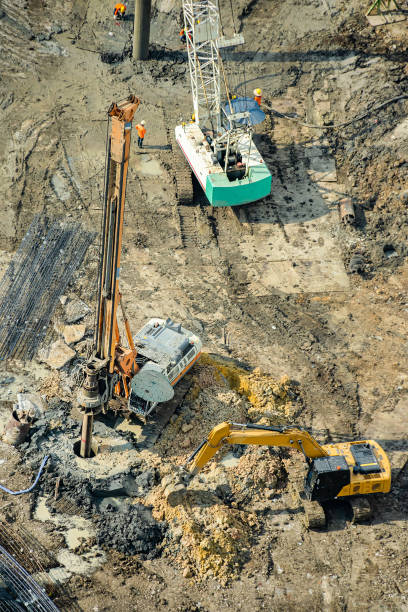 istock Aerial View of Concrete Bored Piling Work. 1184793210