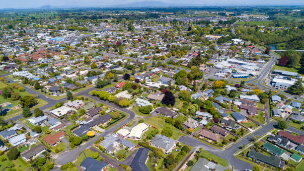 Cambridge Aerial View Aerial view from Cambridge, New Zealand waikato river stock pictures, royalty-free photos & images