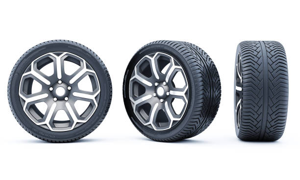 istock Car wheels isolated on a white background. 3D rendering. 1184804379