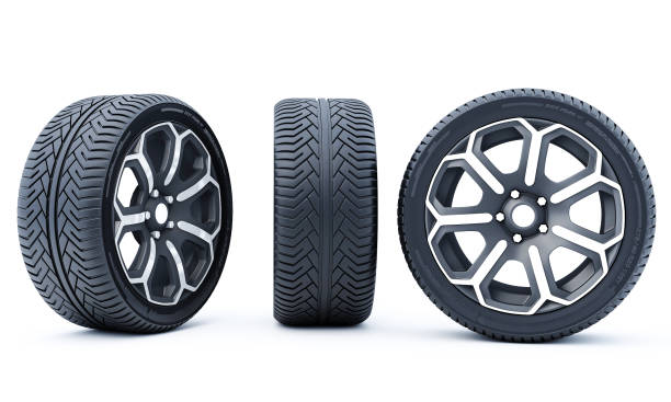istock Car wheels isolated on a white background. 3D rendering. 1184804406