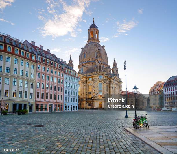 Dresden Neumarkt Square At Sunrise Stock Photo - Download Image Now - Dresden - Germany, Saxony, Dresden Frauenkirche