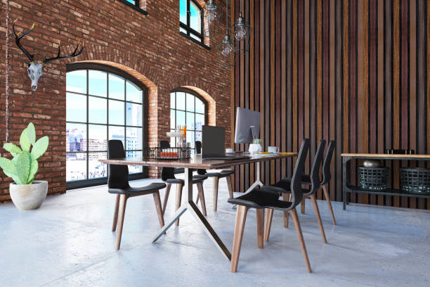 istock Wooden Office Design with Desk and Computer 1184811747