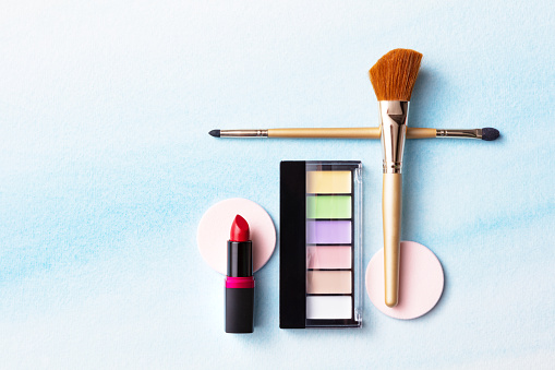 Cosmetics: Make Up Products Flat Lay Still Life