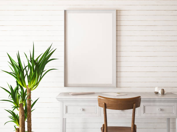 istock Poster Frame mockup with Table and Chair 1184812399