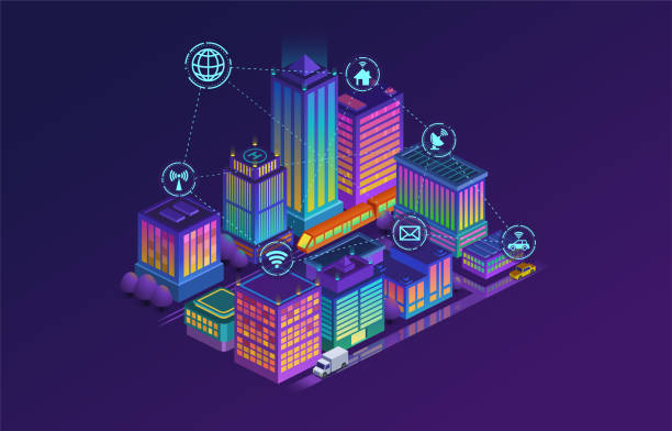 Smart city concept Smart city concept. Building automation with computer networking. Vector illustration isometric smart city stock illustrations