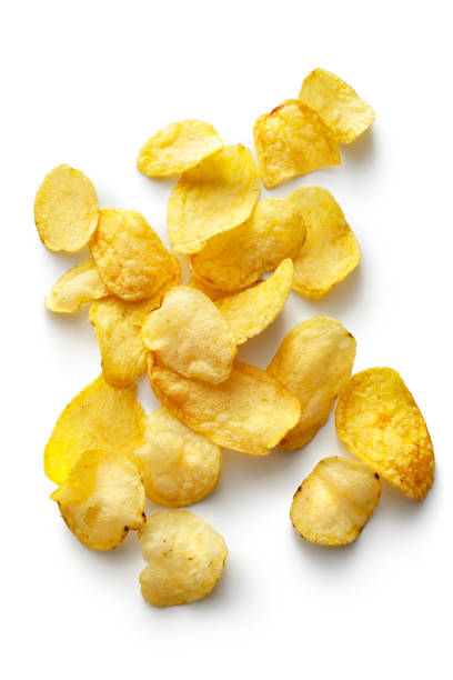 Snacks: Potato Chips Isolated on White Background Snacks: Potato Chips Isolated on White Background potato chip stock pictures, royalty-free photos & images