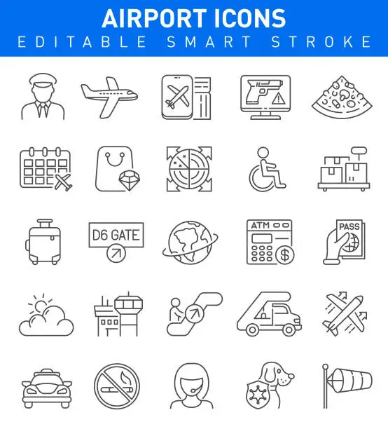 Vector illustration of Airport Icons. Editable vector stroke Collection