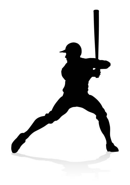 ilustraciones, imágenes clip art, dibujos animados e iconos de stock de silueta de jugador de béisbol - white background baseball one person action