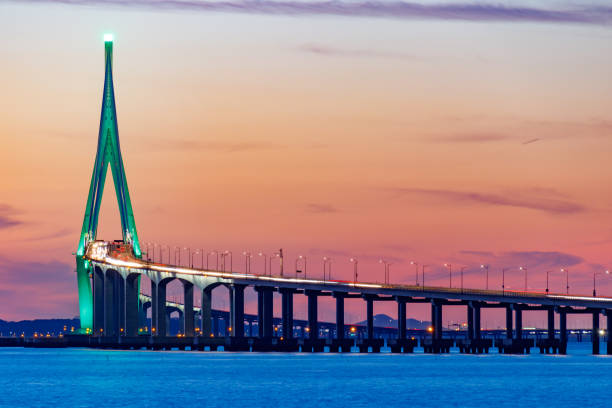 istock Incheon Great Bridge scenery. Incheon Great Bridge with sunset. 1184815232