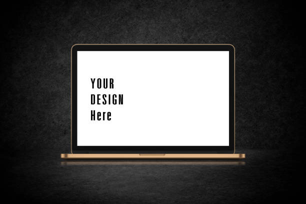 Laptop icon. 3d render of golden laptop symbol isolated on white background.