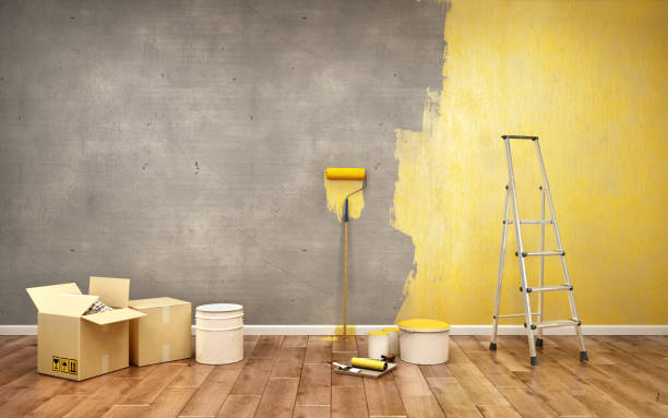 istock Half-painted in yellow old wall, 3d illustration 1184816253