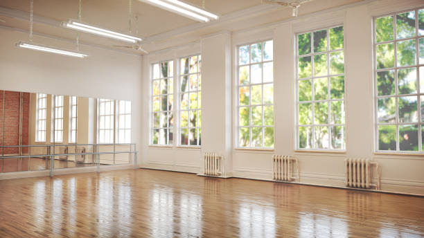 interior do estúdio de dança ou balé. ilustração 3d - estúdio de ioga - fotografias e filmes do acervo