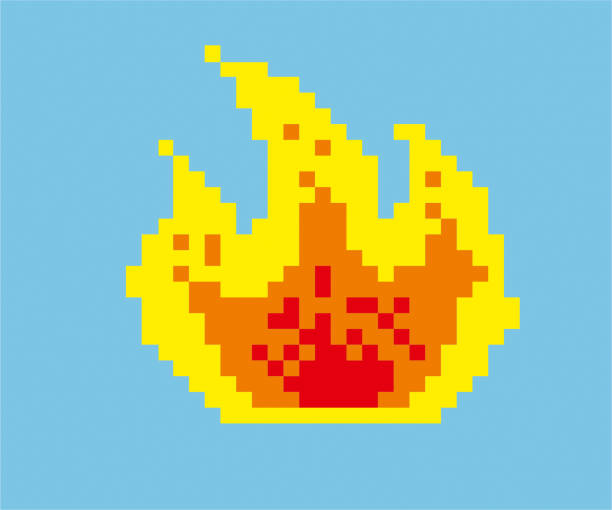 feuer flamme pixel-illustration - flame fire fireball exploding stock-grafiken, -clipart, -cartoons und -symbole