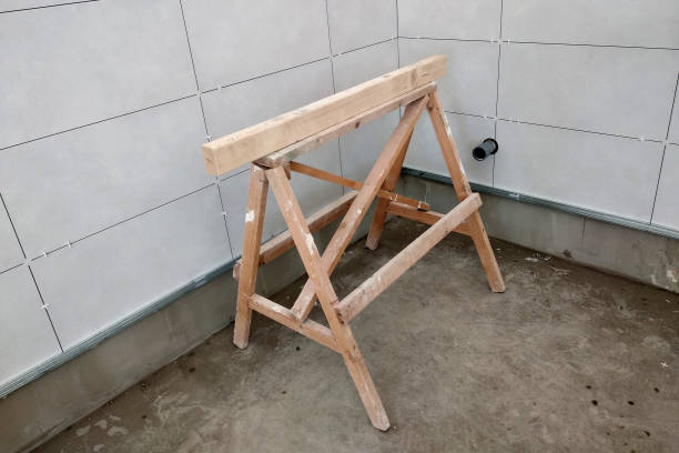 Wall ceramic tiles installation on mortar glue.
