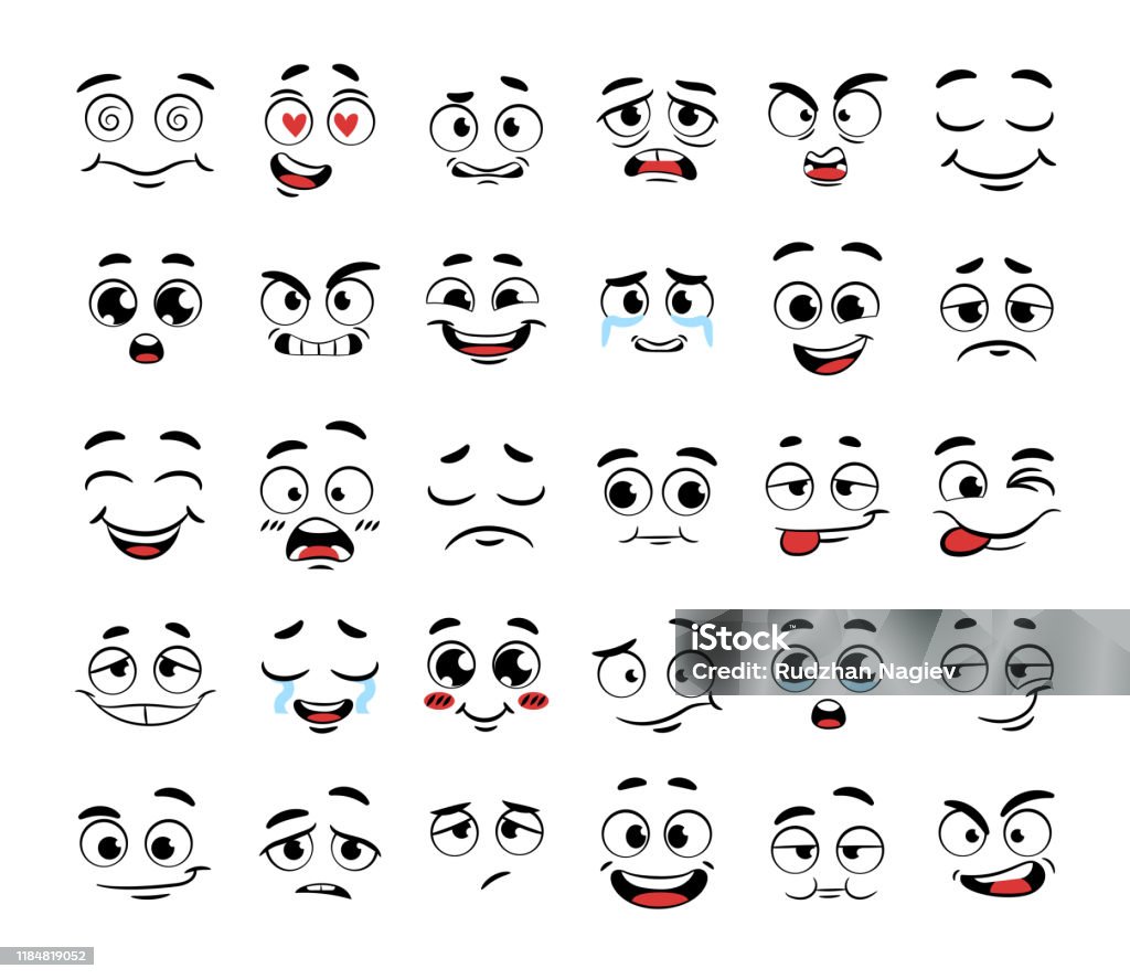 Set Of Funny Cartoon Faces Stock Illustration - Download Image Now ...