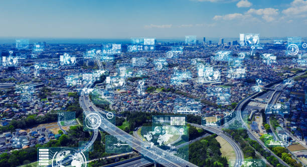 Smart city and communication network concept. 5G. LPWA (Low Power Wide Area). Wireless communication.