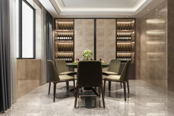 istock 3d rendering modern dining room and  living room with luxury decor wine shelf 1184823632