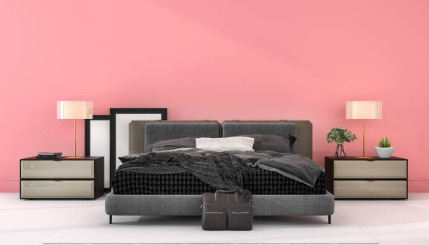 istock 3d rendering vintage pink minimal mock up bedroom in scandinavian style 1184823634