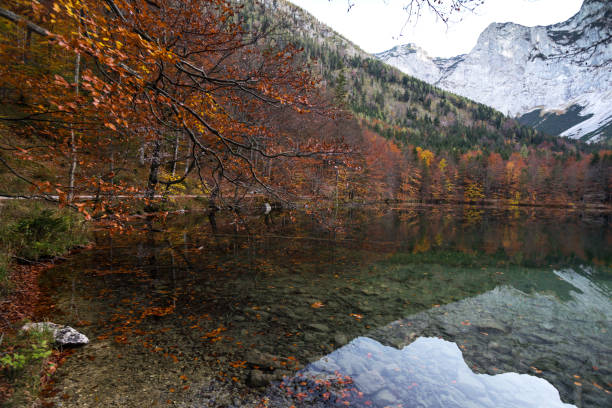 istock landscape with a beautiful mountain lake with reflection. autumn